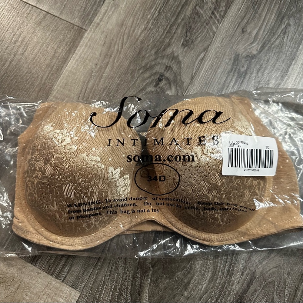 Soma Stunning Support Full Coverage Lined Bra underwire, color Soft Tan 34D
